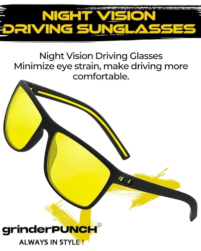 grinderPUNCH Polarized Sunglasses for Men Lightweight TR90 Frame UV400 Protection Night Vision Anti Glare Driving Sunglasses (Yellow)2