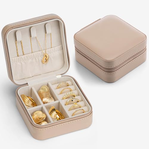 VLANDO Boîte à bijoux pour femme - Boîte à bijoux - En cuir - Pour ranger boucles d'oreilles, bagues, chaînes délicates, montres et rouge à lèvres - Café au lait