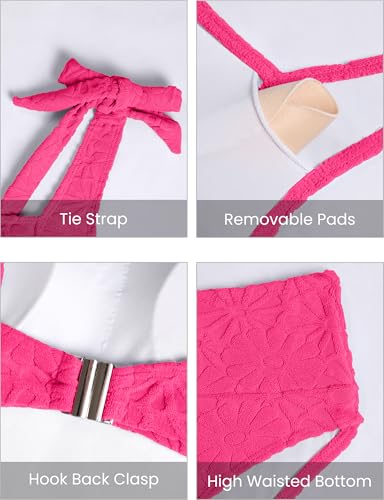 Image of Blooming Jelly Womens High Waisted Bikini Set Tie Straps Jacquard Swimsuit