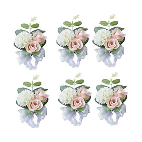 MOJUN Wedding Bridal Bridesmaid Wrist Flower Corsage Wedding Planner Wrist Corsage Hand Flower, Pack of 6 Cover