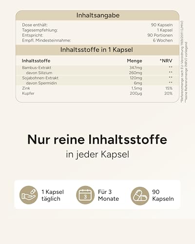 Spermidin Kapseln hochdosiert - Spermidin 6mg mit Zink Kupfer & Silizium - 3 Monatsvorrat an Spermidine