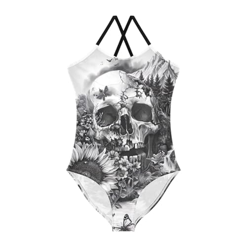 Toddler Black White Flowers Floral Skull One Piece Swimsuits for Girls 3T 202b5887