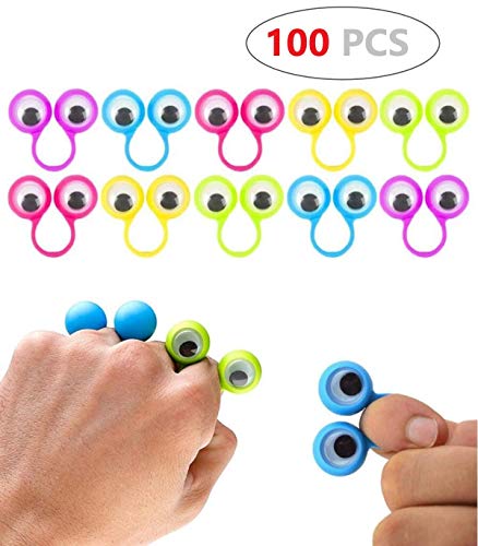 100 Pcs Eye Finger Puppets Googly Eyes Rings Funny Novelty Eyeball Ring Toy 6 Colors for Party Favor