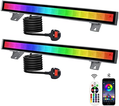 CREATESTAR LED RGB Floodlight 48W, 2 Pack Wall Washer Light, 16 Million Colour Changing RGB Flood Lights Outdoor with Remote Control and Timing Function for Party Garden Festival