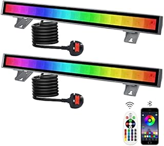 CREATESTAR LED RGB Floodlight 48W, 2 Pack Wall Washer Light, 16 Million Colour Changing RGB Flood Lights Outdoor with Remote Control and Timing Function for Party Garden Festival