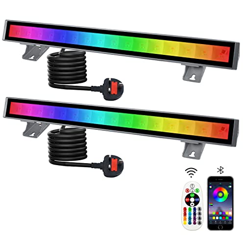 CREATESTAR LED RGB Floodlight 48W, 2 Pack Wall Washer Light, 16 Million Colour Changing RGB Flood Lights Outdoor with Remote Control and Timing Function for Party Garden Festival