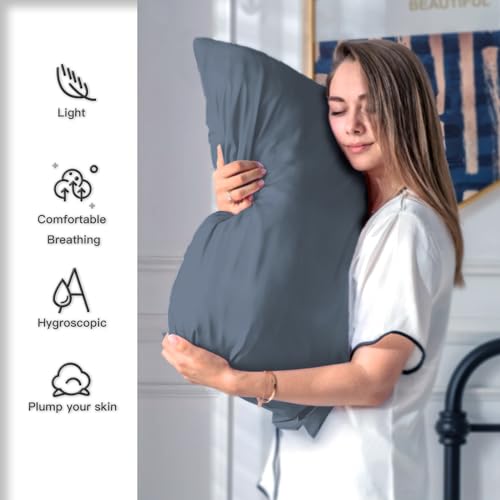 Mulberry Silk Pillow Cases Standard Size Silk Pillowcase with Zipper Soft Breathable Smooth Cooling Satin Silk Pillow Covers for Sleeping for Hair and Skin (Space Grey,20"X 26",1Pcs)