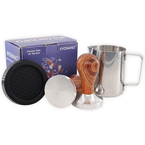 New! KYONANO Wood Espresso Tamper 58mm, Coffee Tamper with Dalbergia Odorifera Handle, Incl