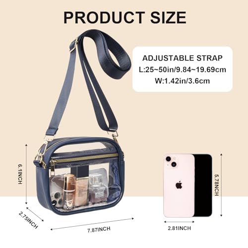 Image of Fibrdoo Clear Bag Stadium Approved, Leather Clear Crossbody Purse Bag for Concerts Sports Events Festivals