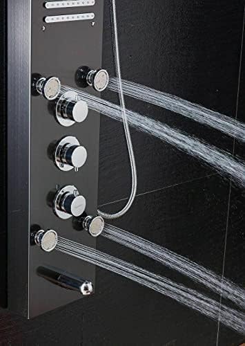 Sistema de Torre de Panel de Ducha de Acero Inoxidable, Cabezal de Ducha con Lluvia LED y Función de Cascada, Conjunto de Grifería de 5 Funciones con Masaje de Lluvia y Jets Corporales - Negro A, Níquel Cepillado B miniatura 6