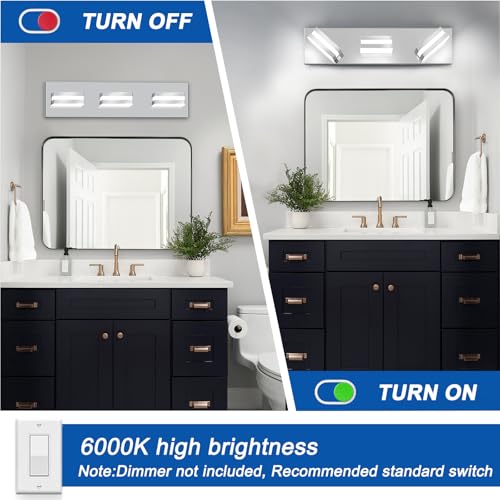 Image of IZORRO LED Modern Bathroom Lights Fixtures(3-Light,Dimmable,360Rotate),Chrome Acrylic Wall Lighting,Vanity Lights for Bathroom Over Mirror - 6000k 16In (No Assembly Required)