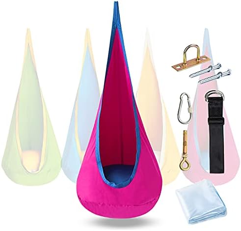 DEARCOOL Kids Pod Swing Seat, Child Hammock Chair with Inflatable Cushion, Cotton, for Indoor and Outdoor use, with Adjustable Belt, All Accessories Included (Rose)