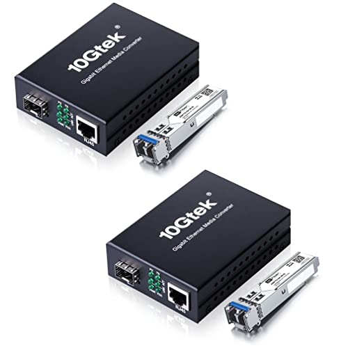 A Pair of Gigabit Single Mode LC Fiber Media Converter, with 2 Pcs SFP LX Modules, 1.25G/s Fiber to Ethernet...