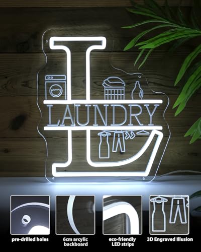 Image of Laundry Neon Sign for Laundry Room Decor, USB Powered Laundry Room LED Neon Light, Dimmable Laundry Sign Acrylic Wall Decor Hanging Home Business Laundry room Bathroom Farmhouse Housewarming Gift