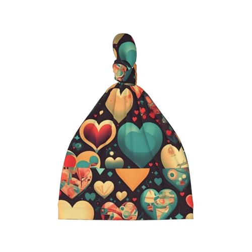 Baby Beanie Colorful Hearts Knotted Hat - Soft, Warm, Comfortable, Headwear for Newborns, 0-6 Months