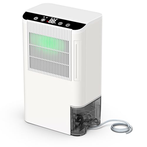 Image of Dehumidifiers for Home, 2000 Sq.Ft Small Dehumidifier with 3.3ft Drain Hose, 2.5L Tank, Timer Sleep Mode, Portable Dehumidifier for Basement, Bedroom, Bathroom (Snow White)