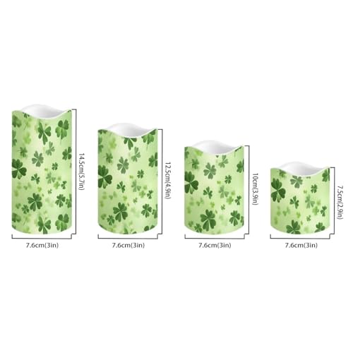 Image of Green Leaves Plastic Flameless Candles with Remote Control and Timer American Flag LED Flickering Battery Electric Pillar Candles for Home Saint Patrick's Day Decoration
