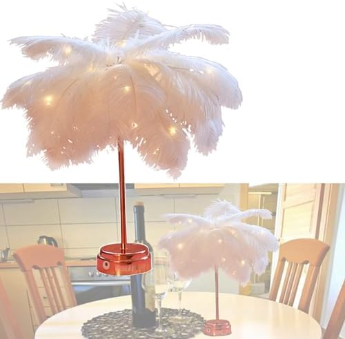 Feather Table Lamp, White Feather Decor Bedside Light, Modern Elegant Desk Lamp Night Light for Bedroom, Living Room, Children Room, Office