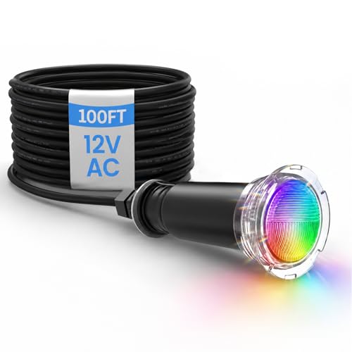 1.5 Inch RGBW LED Pool Lights for Inground Pool 100ft 12V AC Color Changing Underwater Spa Light 12W IP68 Waterproof Swimming Pool Light Replacement Compatible with Pentair GloBrite MicroBrite