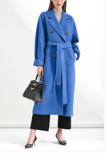 chouyatou Women's Winter Double Breasted Wool Coat Business Casual Midi Long Winter Trench Coat with Belt4