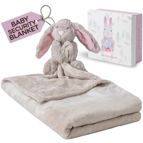 Image of Bunny Lovey Security Blanket for Baby Girl – XL 40x28 Inch Large Plush Lovey with Stuffed Bunny, Ultra Soft Toddler Comfort Blanket, Non Shedding, Machine Washable, Pink