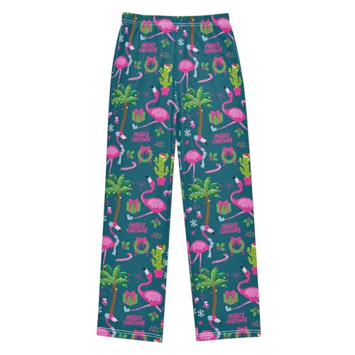 Xmas Flamingo Cacti Boys Long Pants Soft Trousers Elastic Waist Kids Lounge Bottoms with Pockets S-XL