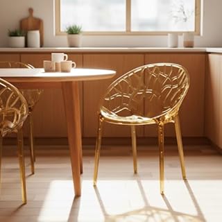 SIEDITI FUORI E DENTRO Sedie moderne in policarbonato trasparente, sedie impilabili di design per sala da pranzo e cucina trasparenti - Elettra (2, Champagne)