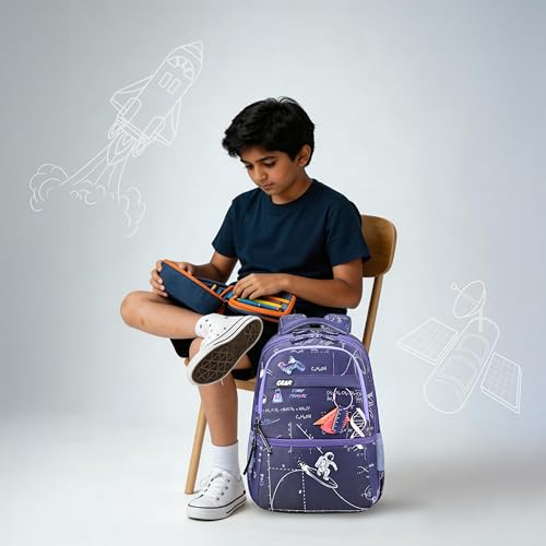 Image of Gear Astro Calculus 17 inch /30L Large Water Resistant School Bag | Casual Backpack | Daypack | Travel Backpack | Kids Bag for Boys /Girls (Purple - Orange)