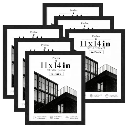 PEALSN 11x14 Picture Frame Set of 6 Wall or Tabletop Black Woodgrain