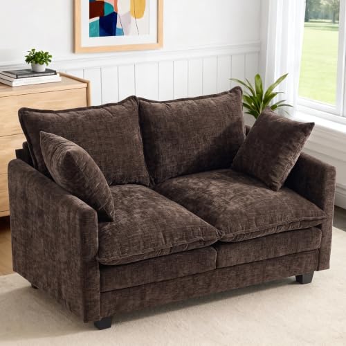 Image of 50'' Loveseat Sofa Cloud Sofa Couch, Modern Loveseats 2 Seat Couch 27 inch Deep Seat with 2 Pillows for Small Spaces Apartment Studio Office Bedroom Living Room, Brown