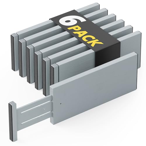 SpaceAid Bamboo Dresser Drawer Dividers 6 Pack, 4.65“ High Adjustable 12.5“-17” Drawer Organizers, Expandable Organization for Clothing, Clothes, Dressers, Gray