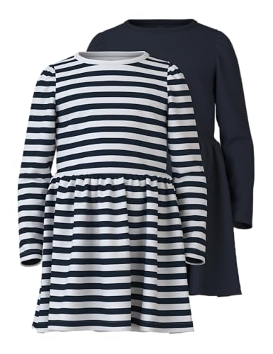 NAME IT Mädchen Nmfvivia Dress 2p Noos Kleid, Dark Sapphire/Stripes:Pack...