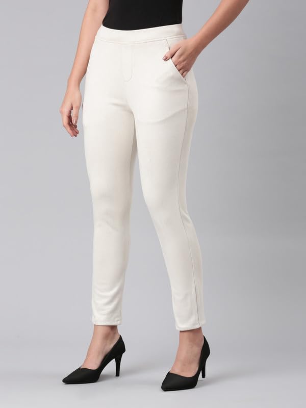 Image of GO COLORS Women Solid Mid Rise Suede Treggings
