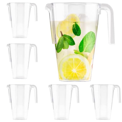 MATANA 6 Pack Clear Water Pitchers - 52 oz Plastic Beer Pitcher with Handle for Drinks, Juice, Lemonade, and Beverages - BPA-Free and Durable Iced Tea