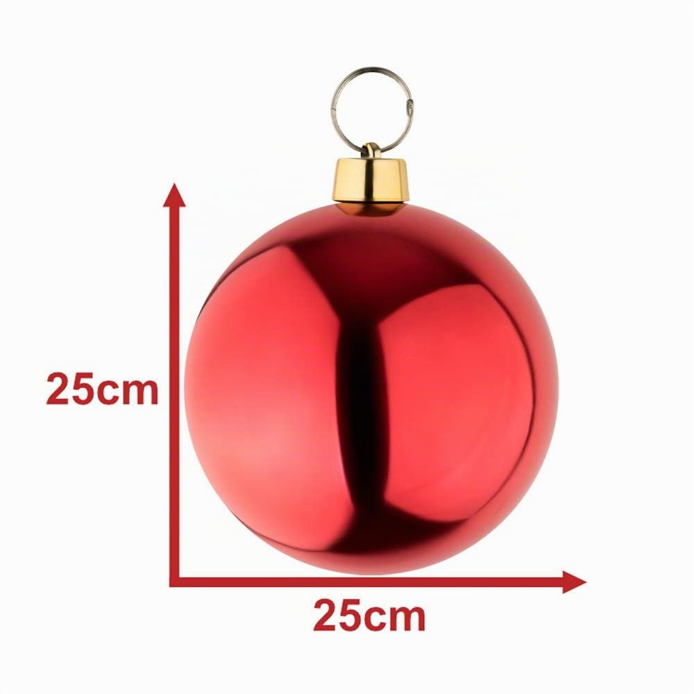 4 große Weihnachtskugeln Christbaumkugel rot glänzend 25 cm Durchmesser. Für Innen und wetterfest für Aussen. Mit Stahlring zur wiederverwendbaren Befestigung