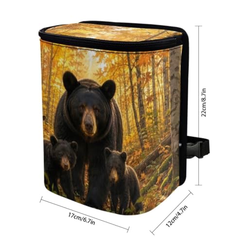 Image of Talayituse Forest Bear Hunting Camo Print Car Trash Can Portable Auto Garbage Bin Multifunctional Vehicle Interior Accessories with Adjustable Straps Universal Fit Truck SUV Sedan