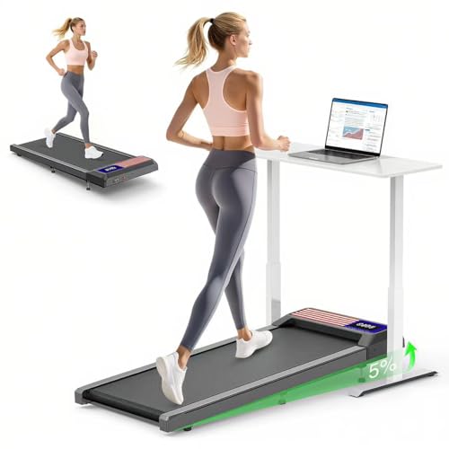 RJOP Walking Pad Treadmill with 0%-5% Incline and APP Sync, Small Compact Under Desk Treadmills for Home and Office with Remote Control and LED Display, 2.5HP, Red Blue