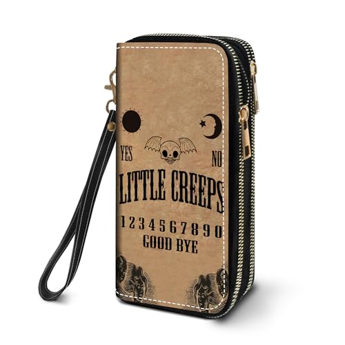 FVAENDHIO Women's Large Capacity Wallet PU Leather Double Zipper Clutch Purse Multifunctional Wallet with Removable Wristlet Strap for Smart Phone/Coin/Card/Cash, Ouija Board
