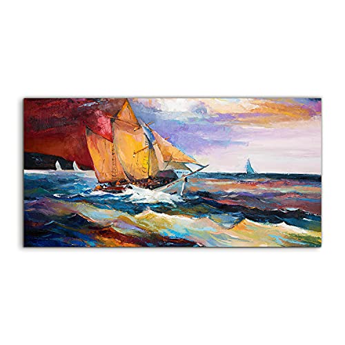 Art mural en verre trempe ocean ship waves 140x70 cm finition premium