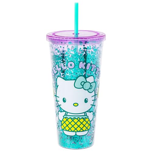 Image of Silver Buffalo Sanrio Hello Kitty Summer Pineapple, Plastic Cold Cup, 32oz | Bod Ready, Swimsuit, Confetti, Includes Lid and Straw, 0.95 Liters