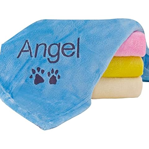 Personalized Dog Blanket with Embroidered Name and Paws - Comfortable and Cozy Custom Dog Blanket for Couch, Bed, Car - Water Resistant Pet Fleece Blanket for Dogs and Cats - Blue - 50x60 Inches Cover