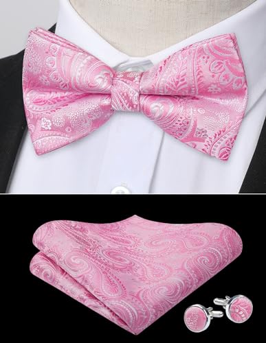 Image of HISDERN Bow Ties for Men Pretied Bow Tie Set Paisley Classic Bowties and Pocket Square Cufflinks Set for Wedding Party