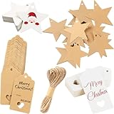 BELSVOR 100 Stück Geschenkanhänger Kraftpapier, 100 STK geschenkanhänger weihnachten und Bündel Schnur 20M, Geschenkanhänger Weihnachten für Geburtstag/Weihnachten/Dekoration