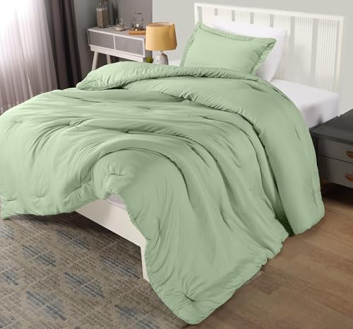 Utopia Bedding Twin Comforter Set Sage Green, Comforters Twin Size 2 Pieces Bedding Comforters Sets, Down Alternative Soft Bed Set, 1 Comforter (64 x 88 inches) 1 Pillow Sham (20 x 26 inches)