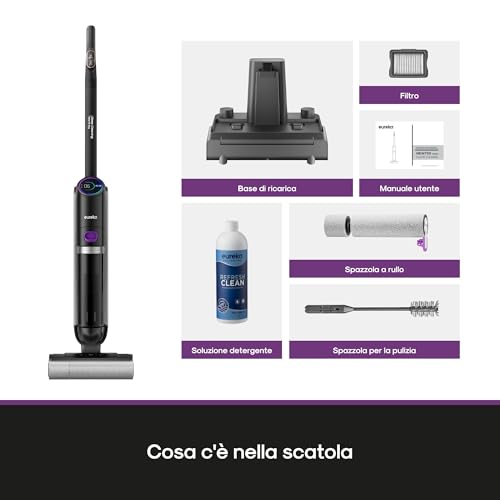 Eureka Rapidwash NEW730 Aspirapolvere Lavapavimenti Senza Fili Secco/Umido, Inclinazione 170°,Asciugatura Aria Calda 85° In 5 Minuti 21.600Pa,Autonomia 40 Min,Anti-Groviglio 2.0,Serbatoio Più Grande - 9