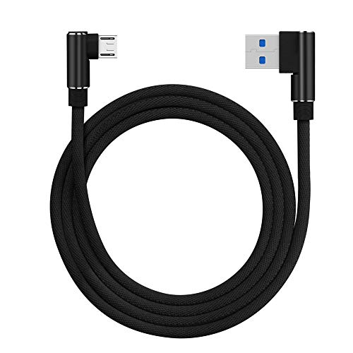 Distinct Cordon de Charge Micro USB de 2m Câble de données tressé avec Un coude à 90 degrés pour Samsung Galaxy S7 S6, LG, Nexus, Nokia, PS4 et Plus (Noir)