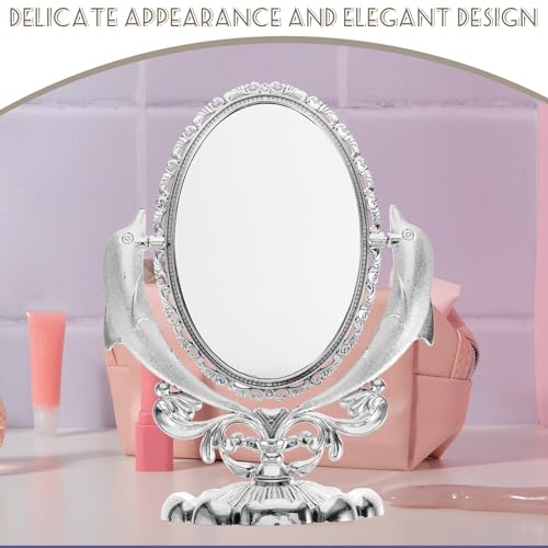Miroir de maquillage pour table de salon avec design élégant argenté - 6