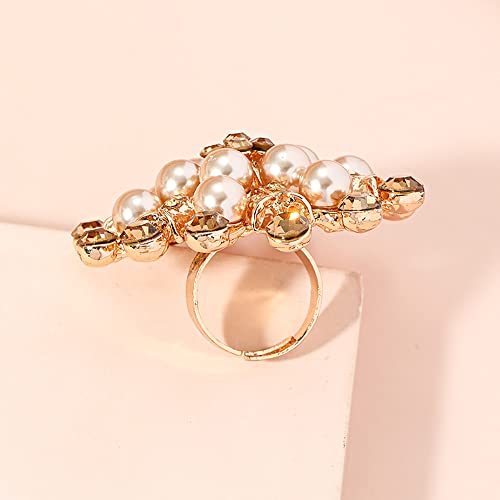 CZ Shell Pearl Rose Flower Promise Ring for Women Girls Gold Plated Expandable Adjustable Pearls Bead Cluster Exaggerated Open Wrap Rings Comfort Fit Vintage Elegant Wedding Engagement Y2K Boho Jewelry4