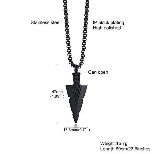 Mealguet 1-5 Pcs Men's Arrowhead Cremation Urn Pendant Openable Container Ashes Holder Necklace Stainless Steel Jewelry Spear Point Arrowhead Pendant Necklace For Mens Boys Cool With Chain, Black #TOP1
