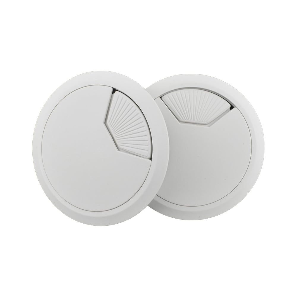 HAHIYO 2Pcs 3.15Inch/80mm White ABS Plastic Sector-Shaped Desk Grommet Wire Grommet Cable Management Cord Hole Cover Desk Wire Hole Insert Wire